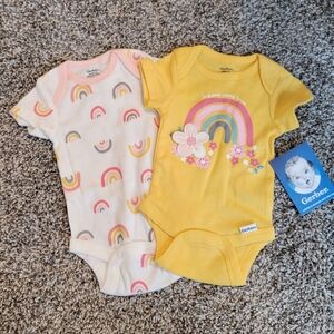 Gerber Baby Bodysuits - Yellow and Cream with Rainbow Design